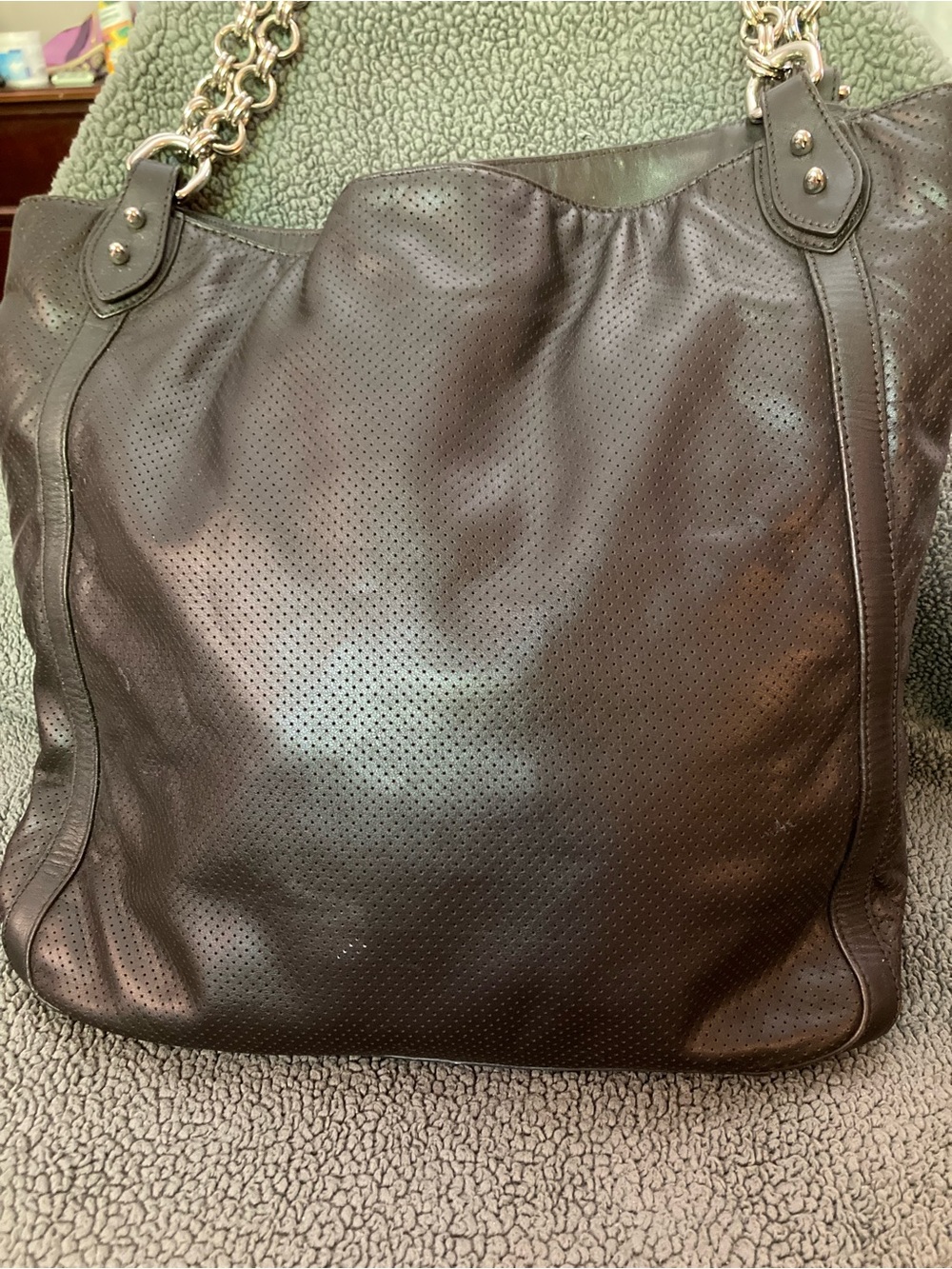 Donald J. Pliner Perforated Leather Messenger Bag - Dark Brown